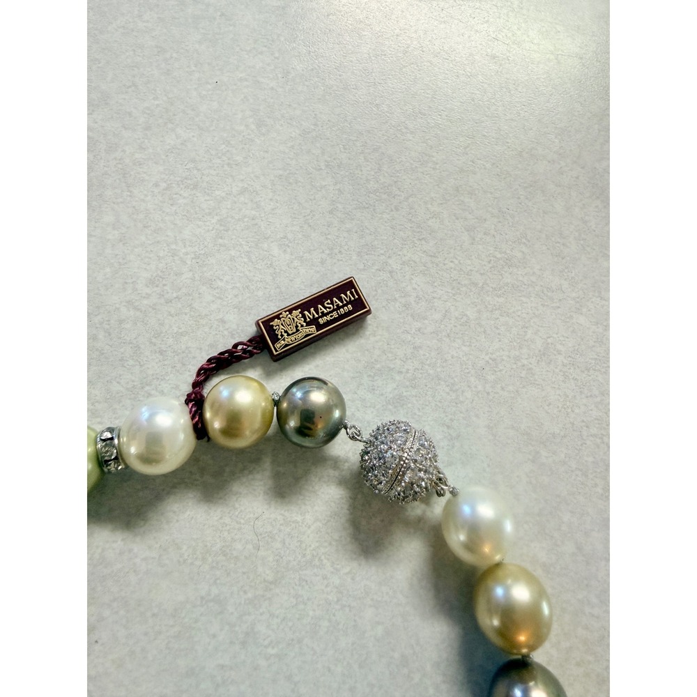 Masami Multi‎ Color Faux Pearl Necklace Champagne Green White Crystal Magnetic - Picture 5 of 7
